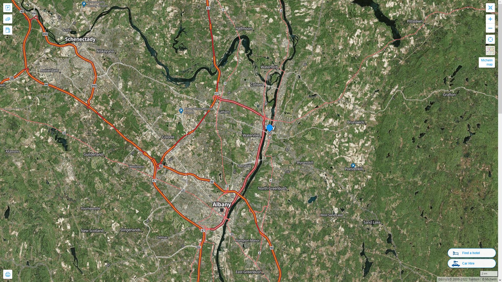Troy New York Highway and Road Map with Satellite View